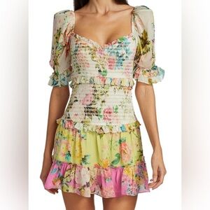 HEMANT AND NANDITA Jolie Mini Dress in Tricolor floral ruffle size L